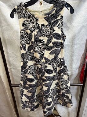 J. Crew Black & Cream Floral Sleeveless Fit-and-Flare Dress